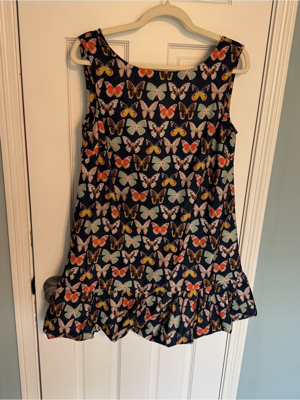 Maeve Butterfly Mod Mini Dress Navy Print Ruffle-Hem Dress pockets 6p petite - Picture 5 of 11